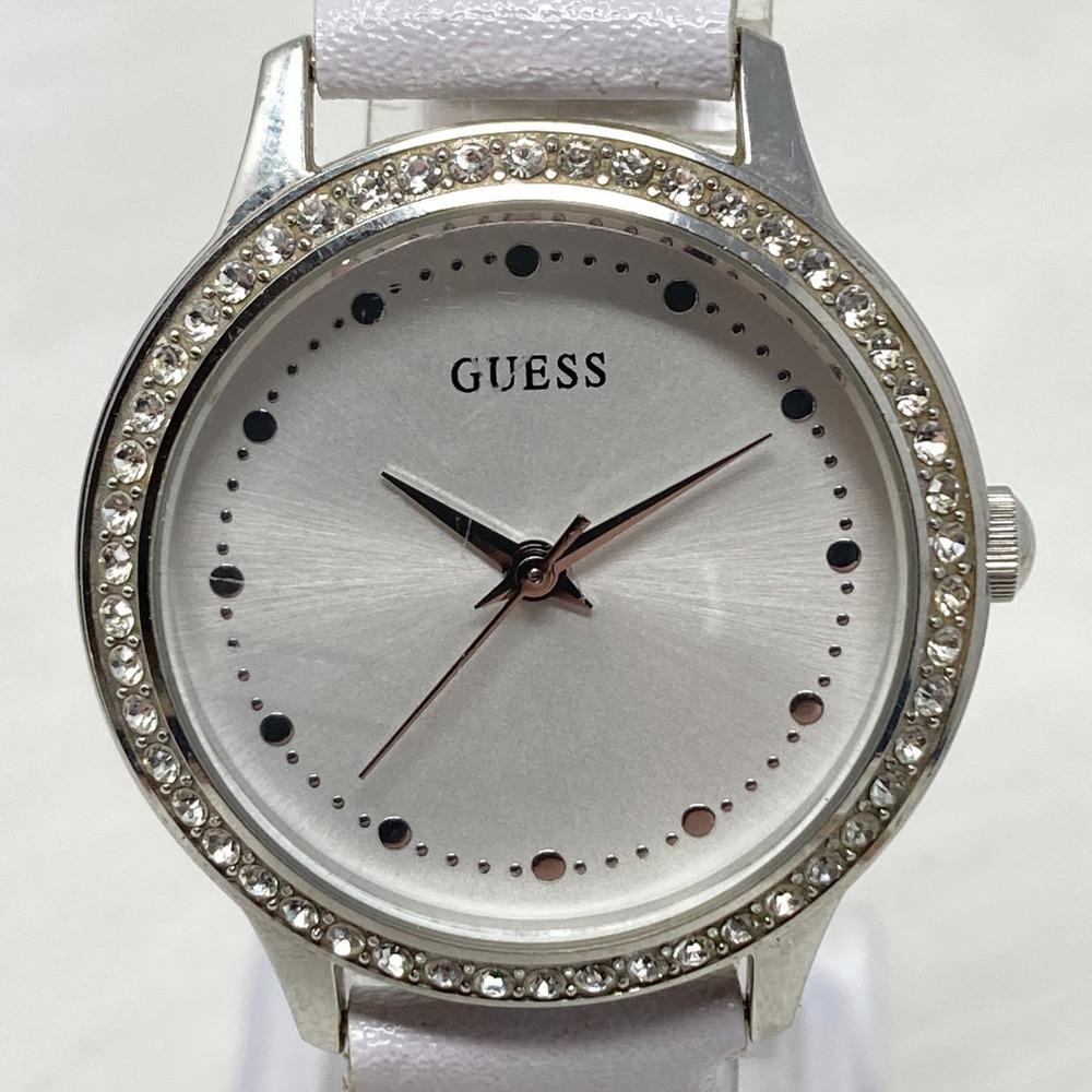 Guess Watch Women Silver Tone 31mm Crystal Bezel Bling WR Round New Battery 8.5" - Picture 2 of 16